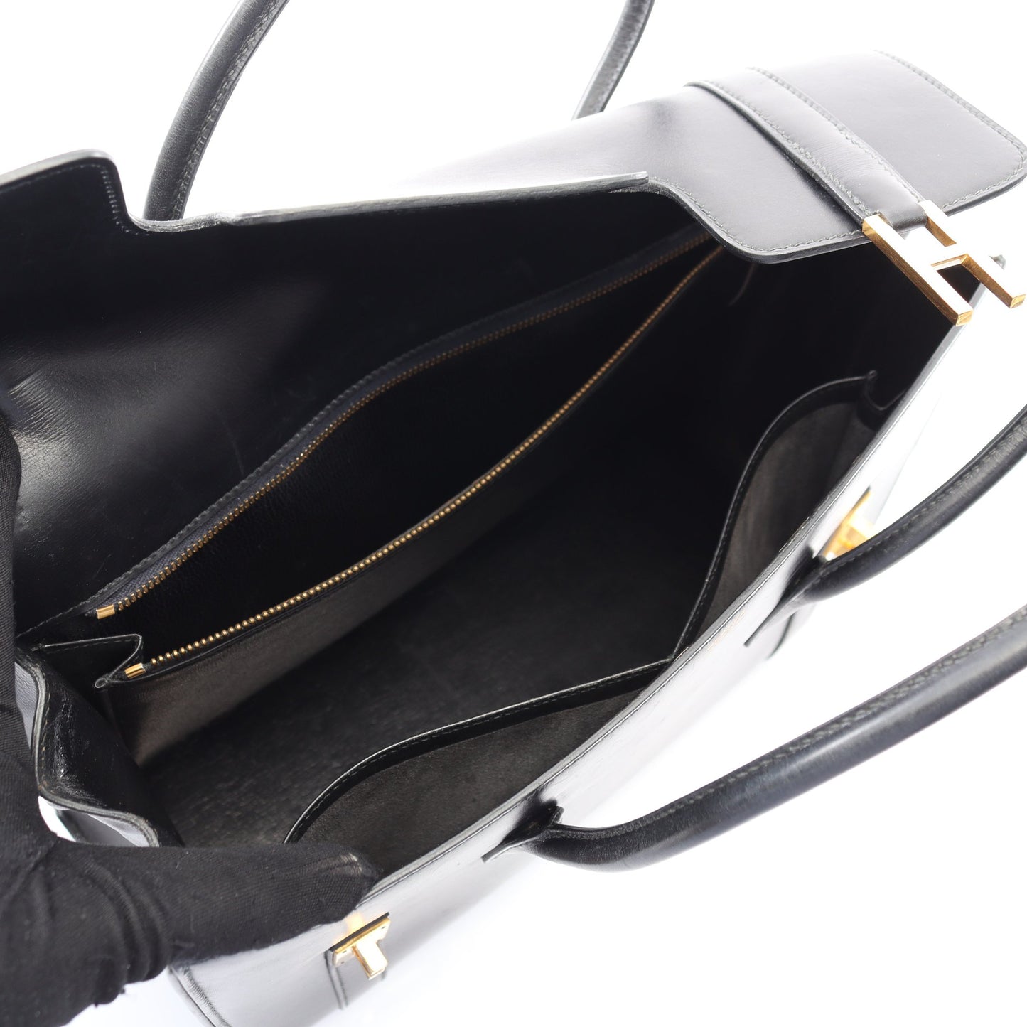 ドラッグ30 ハンドバッグ ボックスカーフ ブラック ゴールド金具 ○G刻印 エルメス バッグ HERMES