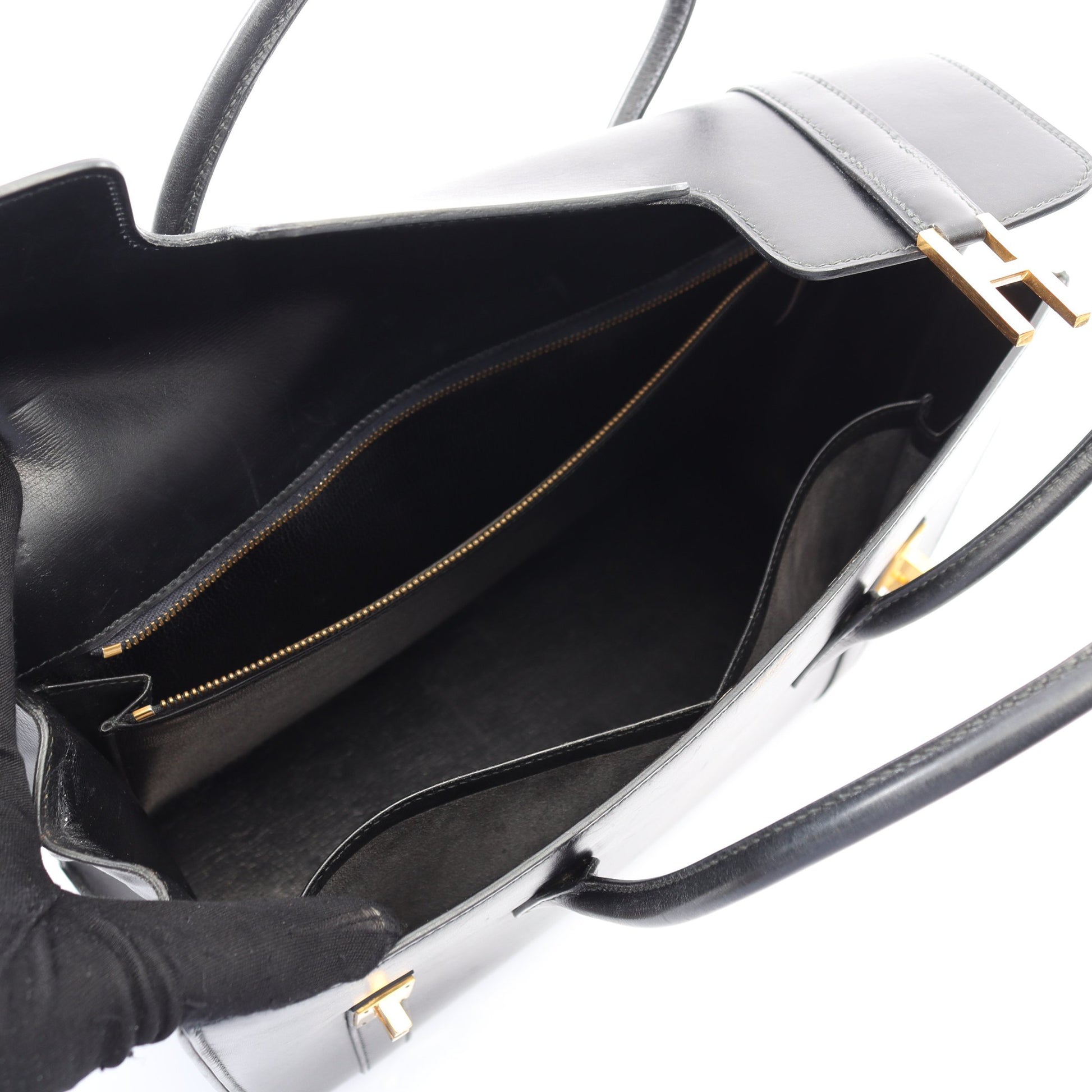 ドラッグ30 ハンドバッグ ボックスカーフ ブラック ゴールド金具 ○G刻印 エルメス バッグ HERMES