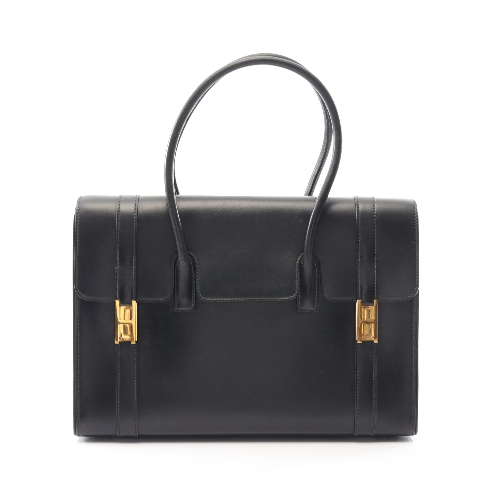 ドラッグ30 ハンドバッグ ボックスカーフ ブラック ゴールド金具 ○G刻印 エルメス バッグ HERMES