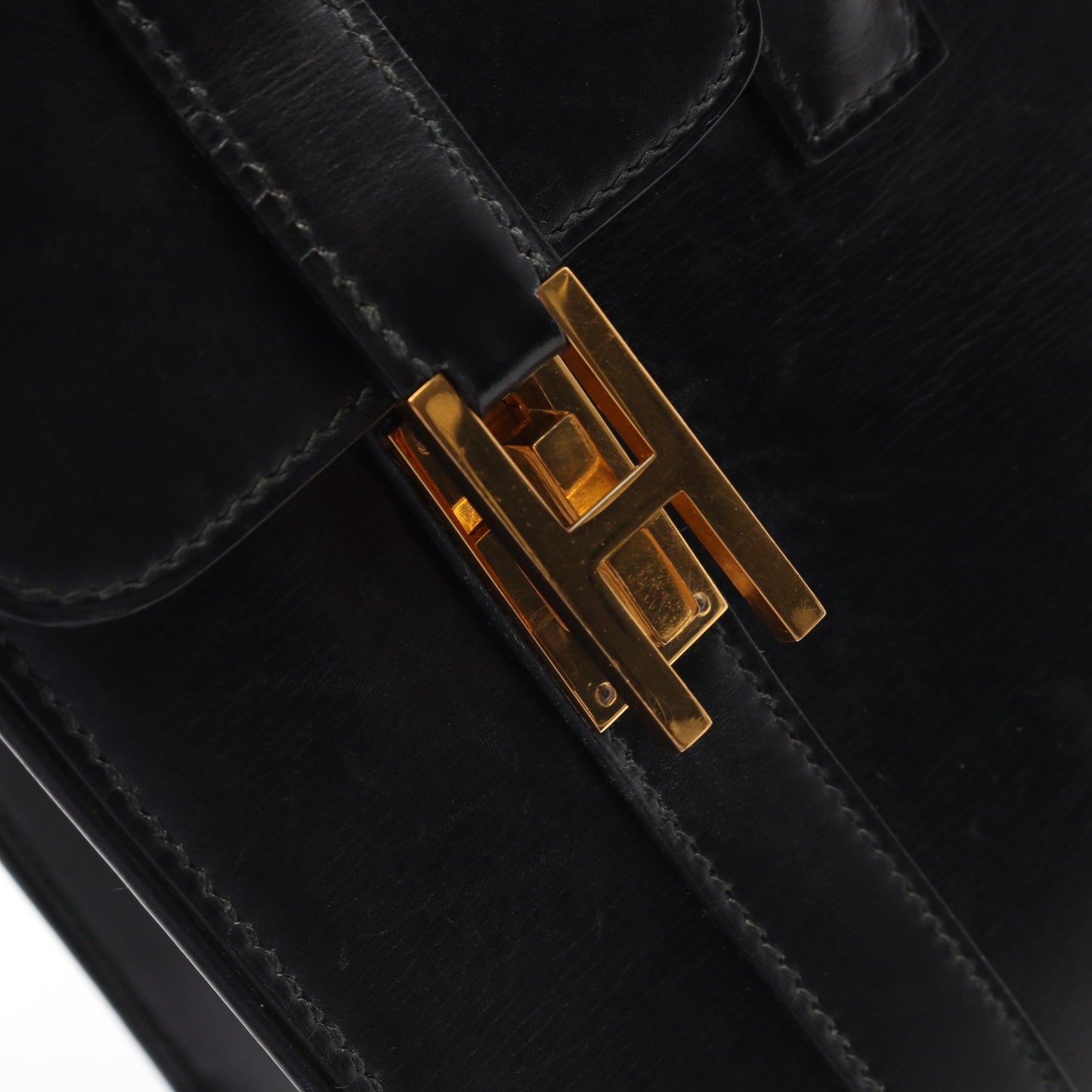 ドラッグ30 ハンドバッグ ボックスカーフ ブラック ゴールド金具 ○G刻印 エルメス バッグ HERMES