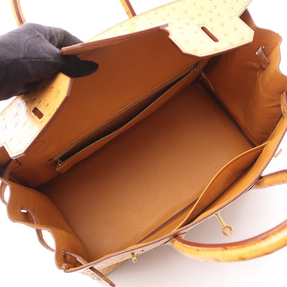 バーキン35 チェスナッツ ハンドバッグ オーストリッチ ライトブラウン ゴールド金具 □E刻印 エルメス バッグ HERMES