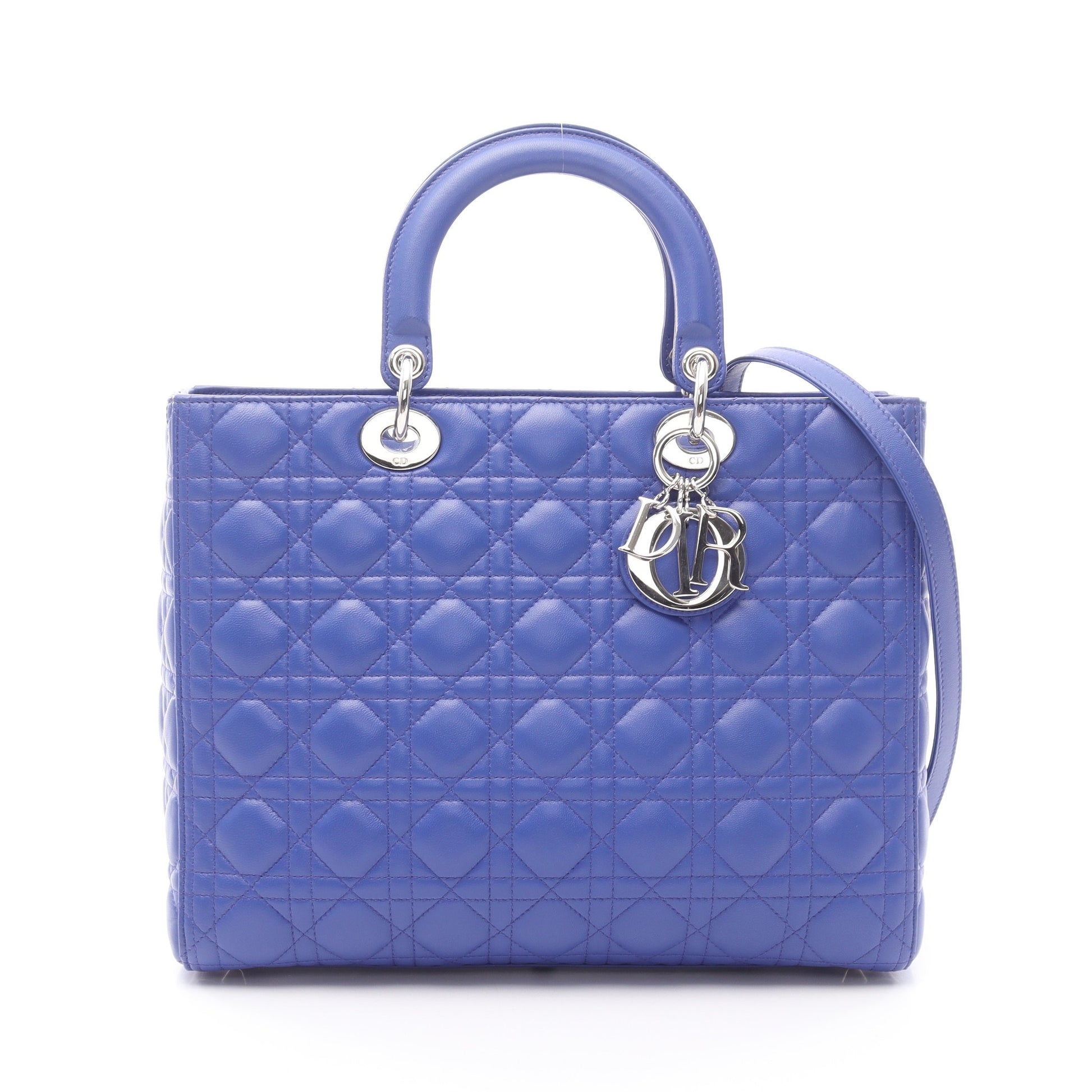 レディディオール ラージ カナージュ ハンドバッグ レザー ブルー 2WAY クリスチャンディオール バッグ Christian Dior