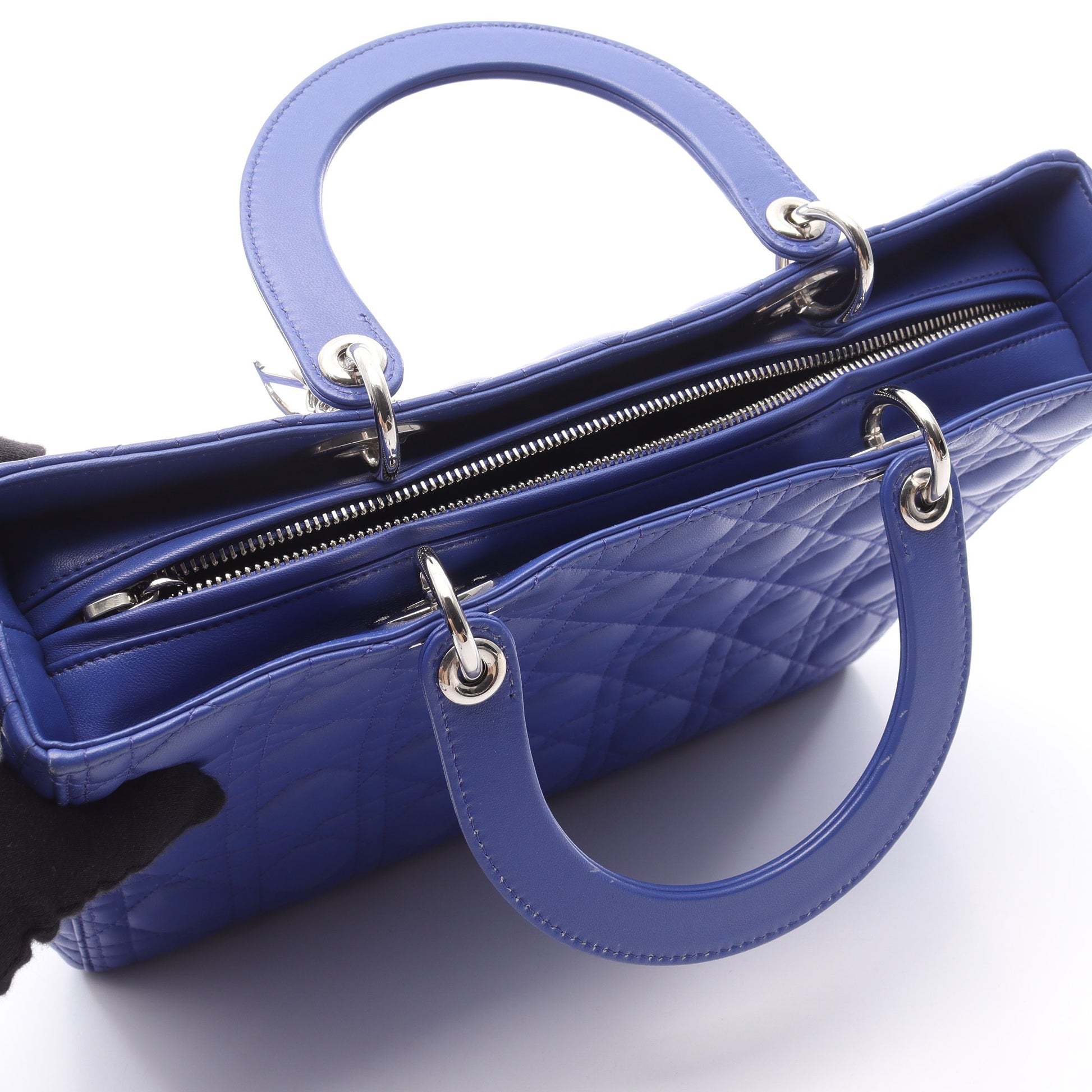 レディディオール ラージ カナージュ ハンドバッグ レザー ブルー 2WAY クリスチャンディオール バッグ Christian Dior