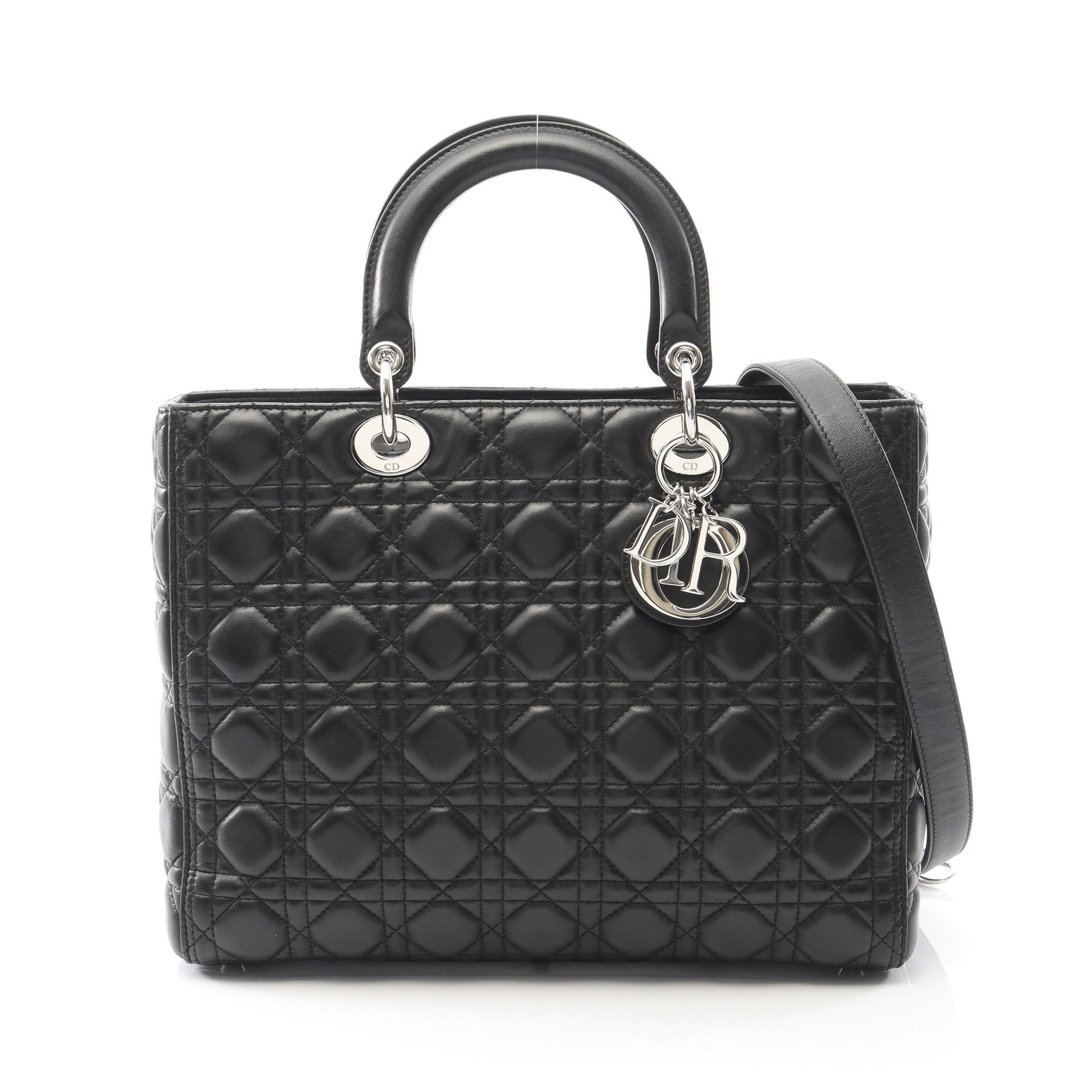 レディディオール ラージ カナージュ ハンドバッグ レザー ブラック 2WAY クリスチャンディオール バッグ Christian Dior