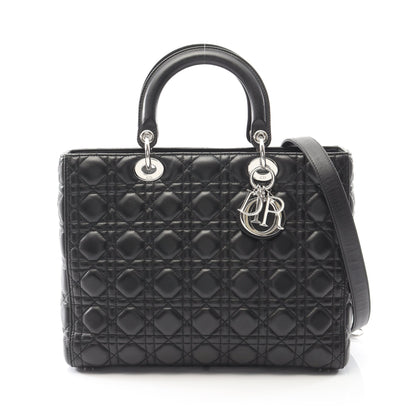 レディディオール ラージ カナージュ ハンドバッグ レザー ブラック 2WAY クリスチャンディオール バッグ Christian Dior