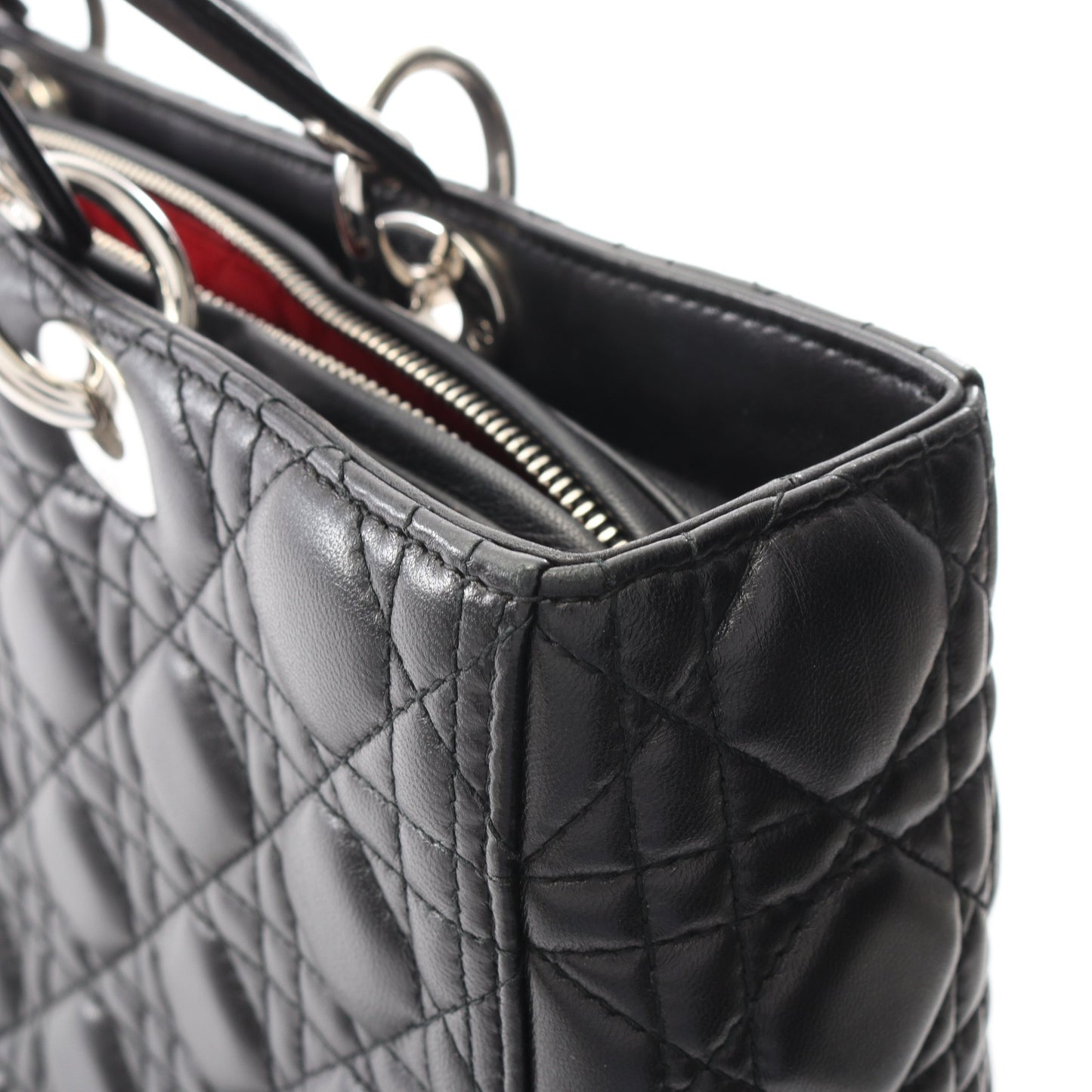 レディディオール ラージ カナージュ ハンドバッグ レザー ブラック 2WAY クリスチャンディオール バッグ Christian Dior
