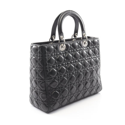 レディディオール ラージ カナージュ ハンドバッグ レザー ブラック 2WAY クリスチャンディオール バッグ Christian Dior