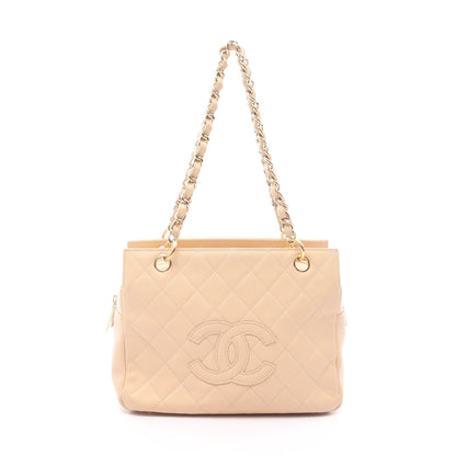 マトラッセ デカココマーク チェーンショルダーバッグ キャビアスキン ベージュ ゴールド金具 シャネル バッグ CHANEL