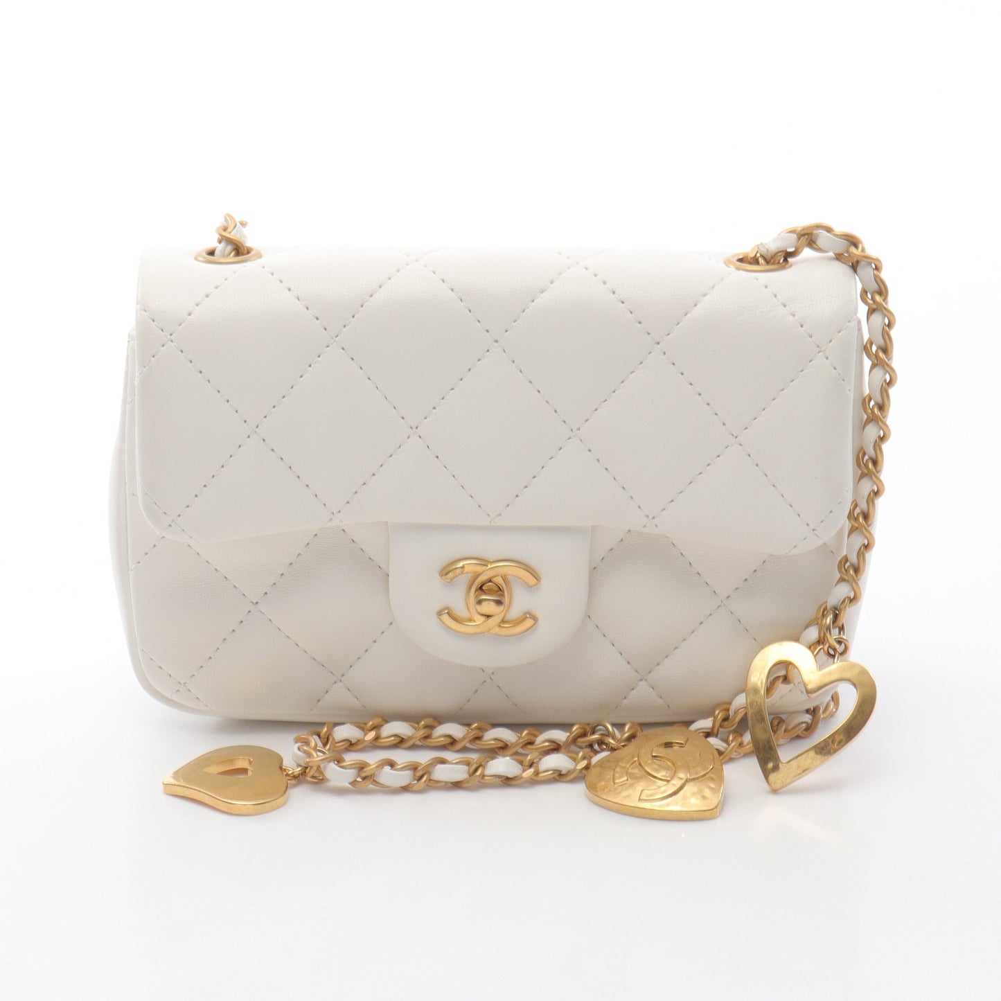 ミニマトラッセ チェーンショルダーバッグ ラムスキン ホワイト ゴールド金具 シャネル バッグ CHANEL