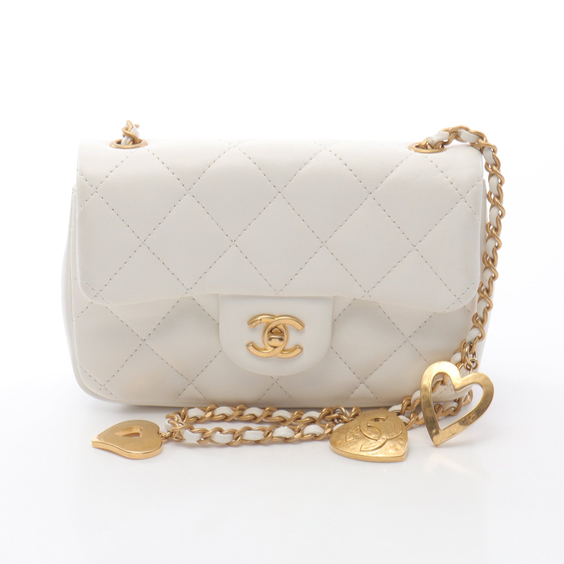 ミニマトラッセ チェーンショルダーバッグ ラムスキン ホワイト ゴールド金具 シャネル バッグ CHANEL