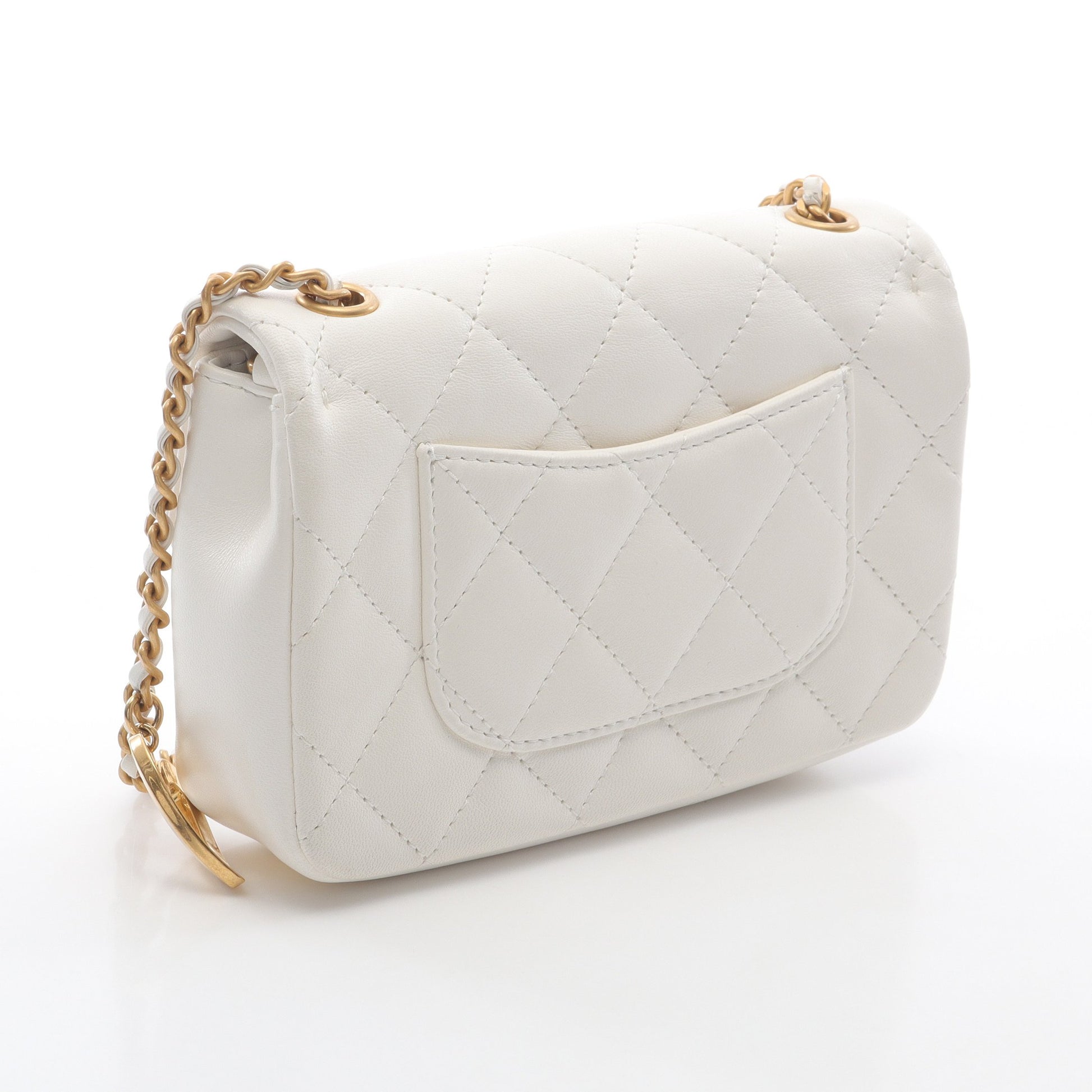 ミニマトラッセ チェーンショルダーバッグ ラムスキン ホワイト ゴールド金具 シャネル バッグ CHANEL