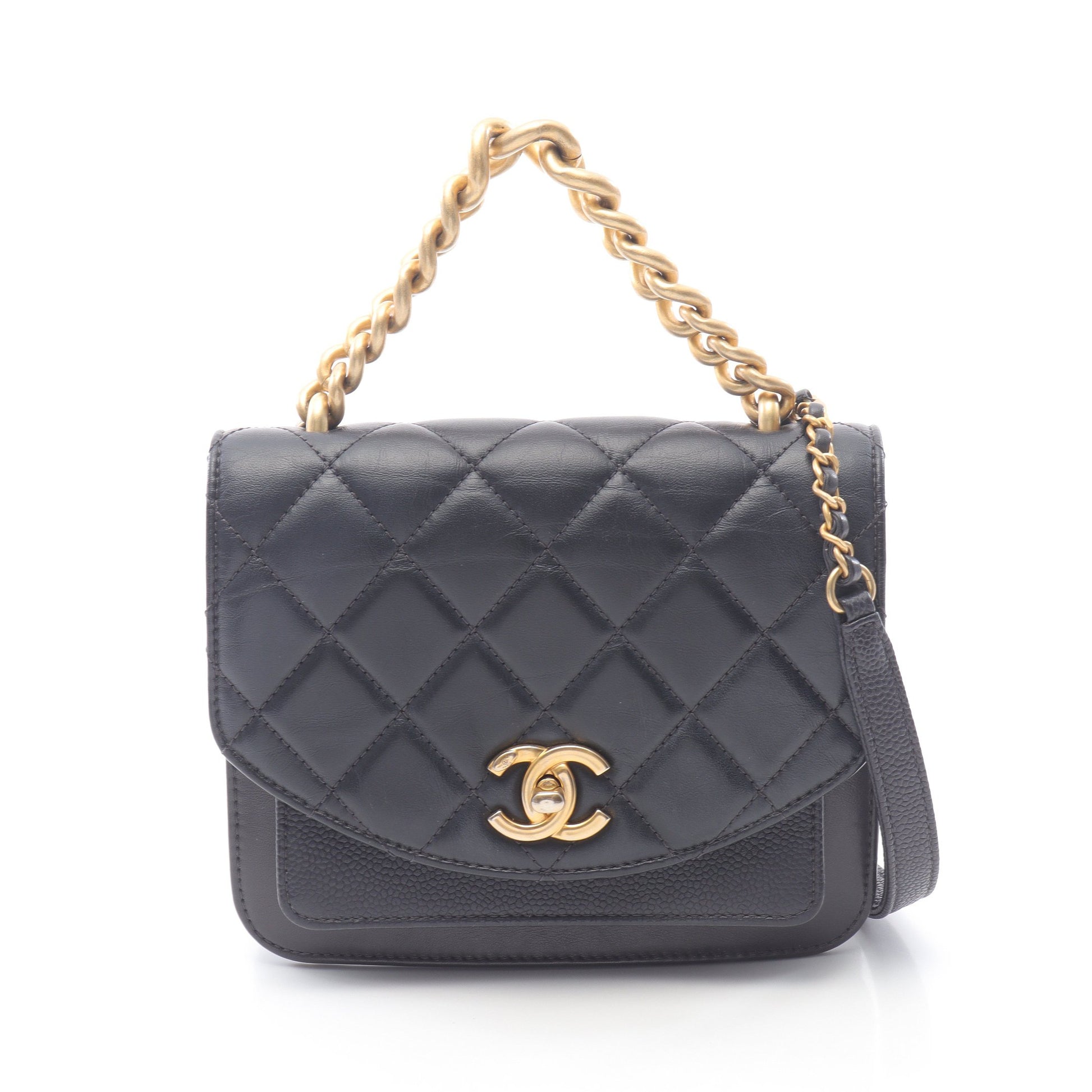 マトラッセ チェーンショルダーバッグ レザー キャビアスキン ブラック ゴールド金具 シャネル バッグ CHANEL