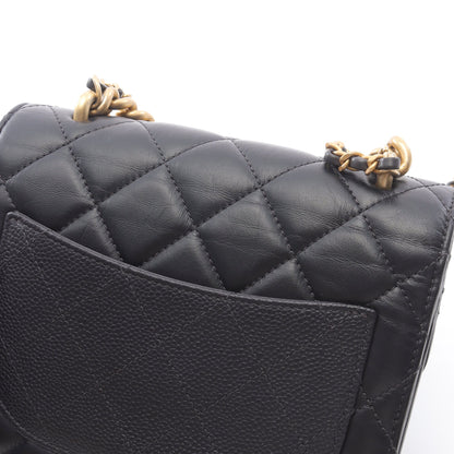 マトラッセ チェーンショルダーバッグ レザー キャビアスキン ブラック ゴールド金具 シャネル バッグ CHANEL