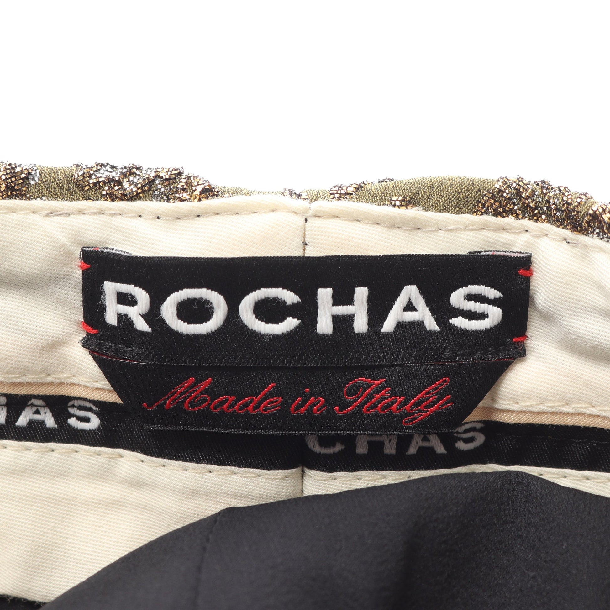 パンツ フラワー 刺繍 ナイロン カーキグリーン ゴールド ロシャス ボトムス ROCHAS