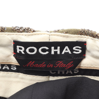 パンツ フラワー 刺繍 ナイロン カーキグリーン ゴールド ロシャス ボトムス ROCHAS