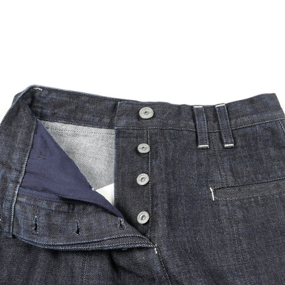 ハイウエスト デニムパンツ コットン インディゴブルー ボタンフライ  