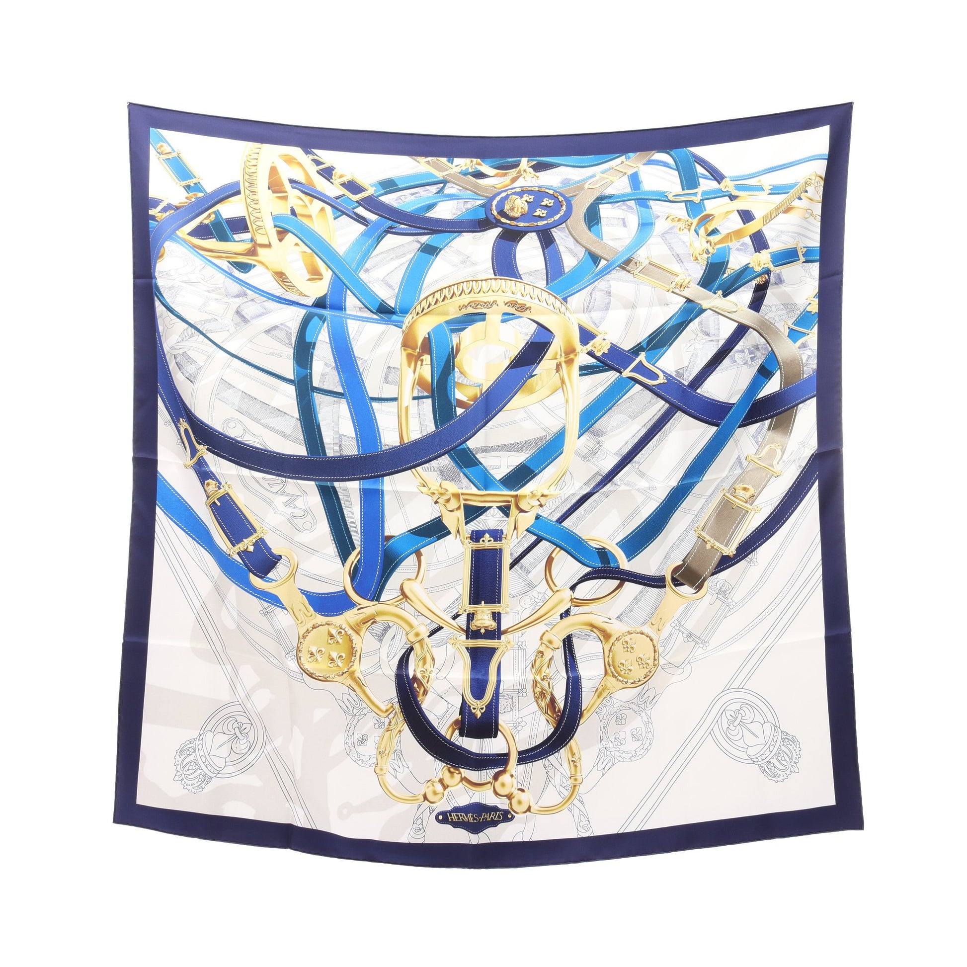 カレ90 CAVALCADOUR VOLTIGEUR スカーフ シルク ブルー マルチカラー  