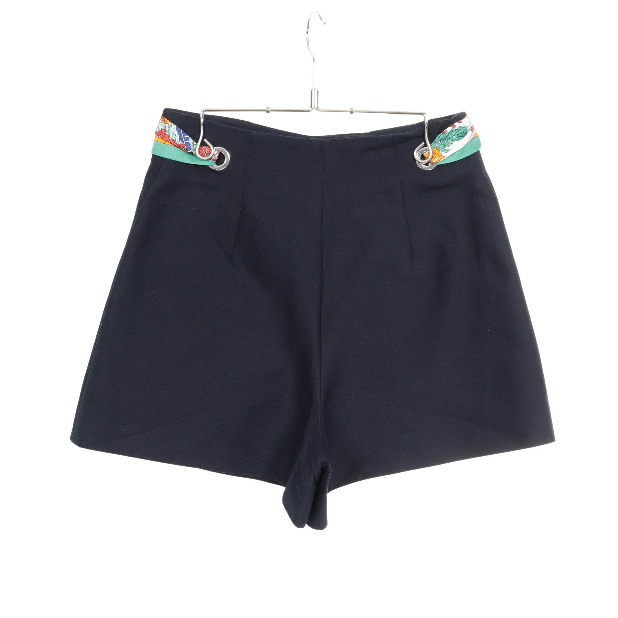 ショート パンツ コットン ネイビー マルチカラー ハイウエスト