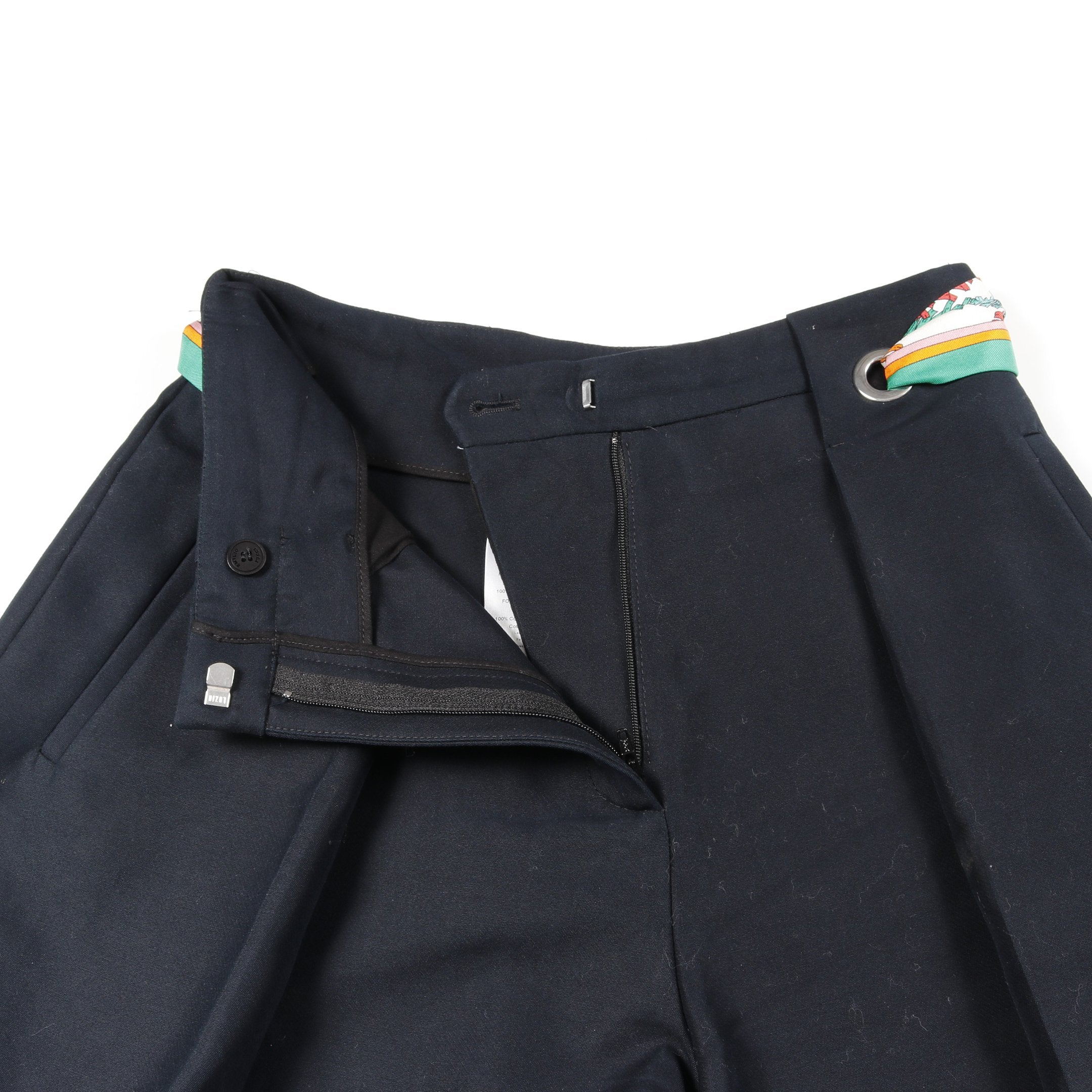 ショート パンツ コットン ネイビー マルチカラー ハイウエスト