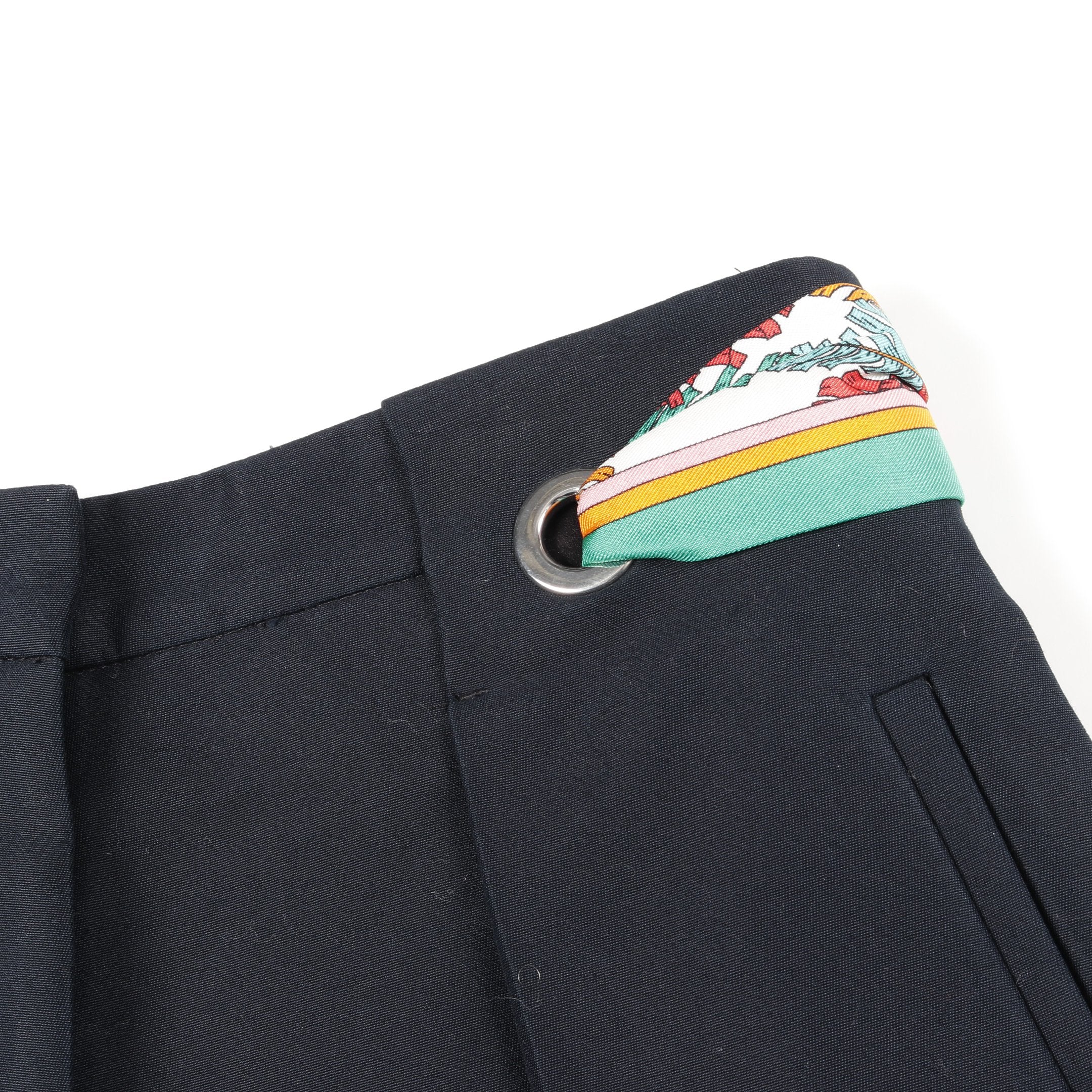 ショート パンツ コットン ネイビー マルチカラー ハイウエスト