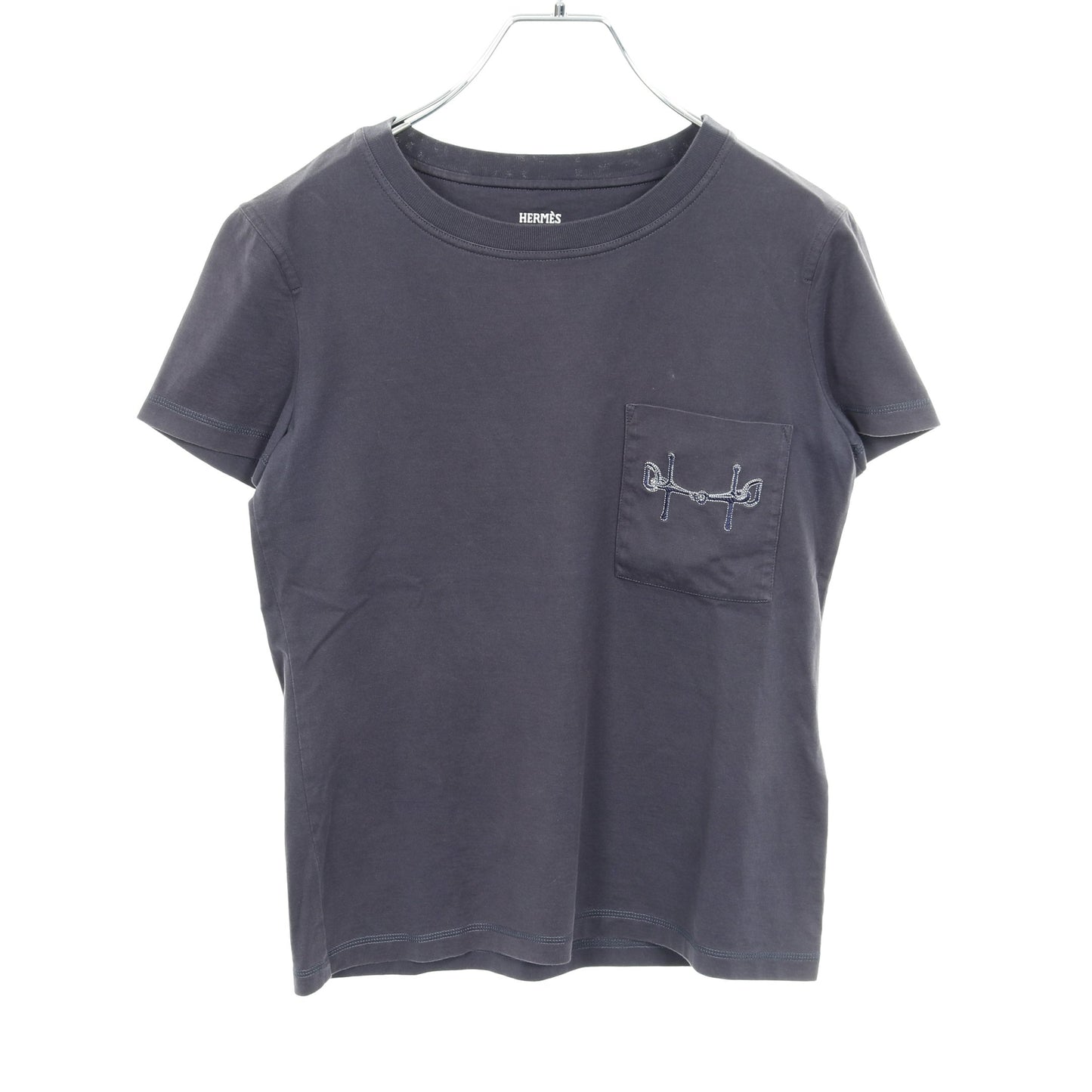Tシャツ クルーネック 刺繍 コットン ネイビー エルメス トップス HERMES