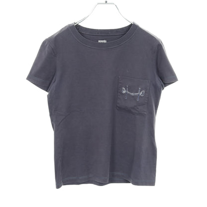 Tシャツ クルーネック 刺繍 コットン ネイビー エルメス トップス HERMES