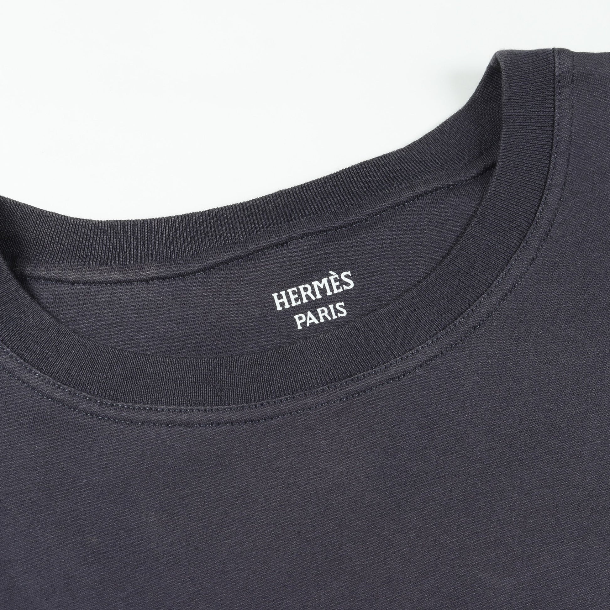 Tシャツ クルーネック 刺繍 コットン ネイビー エルメス トップス HERMES