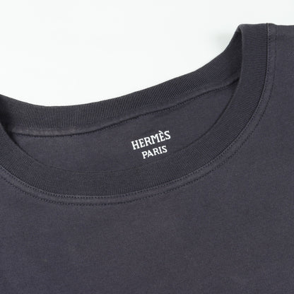 Tシャツ クルーネック 刺繍 コットン ネイビー エルメス トップス HERMES