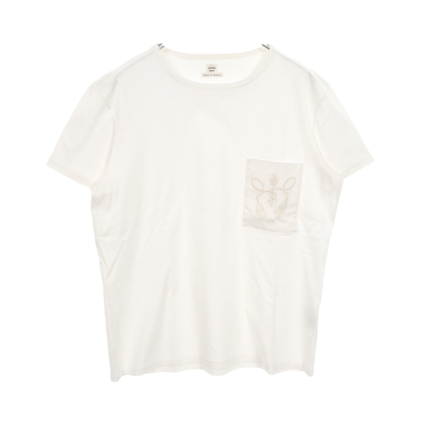 Tシャツ クルーネック 刺繍 コットン ホワイト エルメス トップス HERMES
