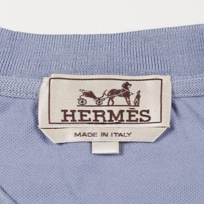 H刺繍ポケット付き Tシャツ クルーネック コットン ブルーグレー エルメス トップス HERMES