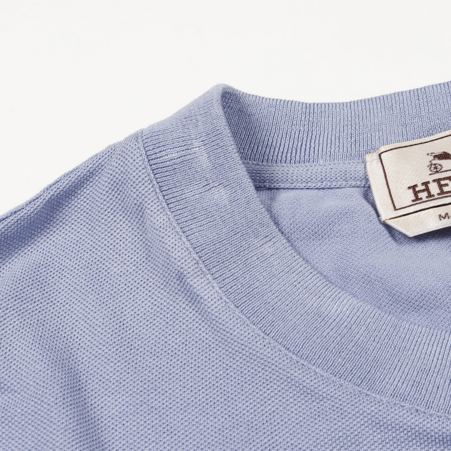 H刺繍ポケット付き Tシャツ クルーネック コットン ブルーグレー エルメス トップス HERMES