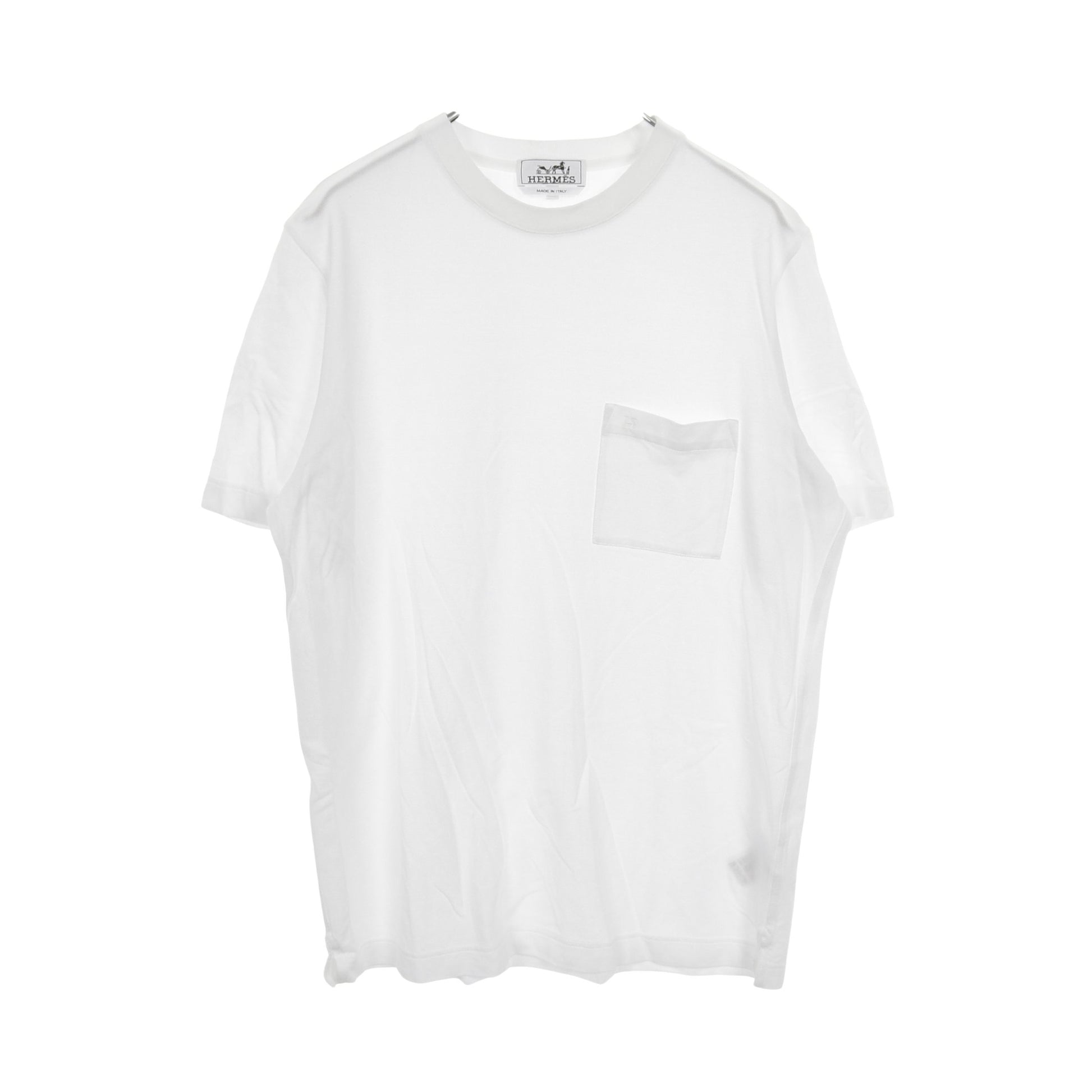H刺繍ポケット付き Tシャツ コットン ホワイト エルメス トップス HERMES