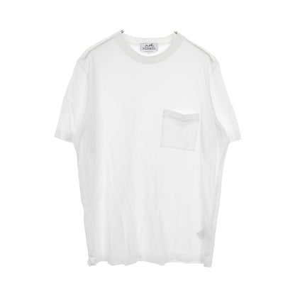 H刺繍ポケット付き Tシャツ コットン ホワイト エルメス トップス HERMES