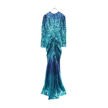スパンコール ドレスワンピース 長袖 ブルー タダシショージ ワンピース TADASHI SHOJI