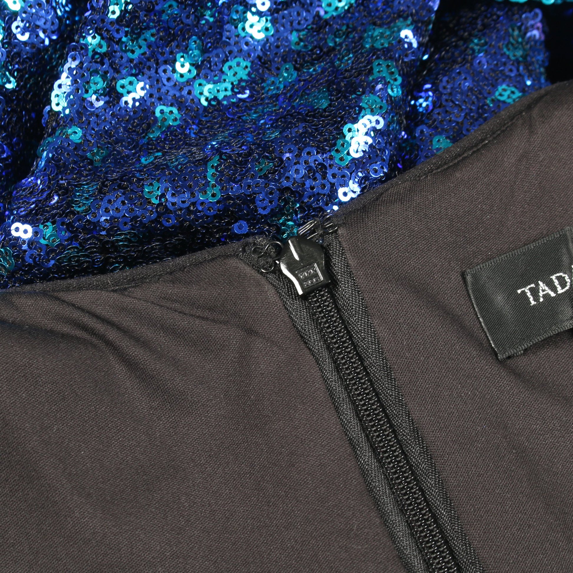 スパンコール ドレスワンピース 長袖 ブルー タダシショージ ワンピース TADASHI SHOJI