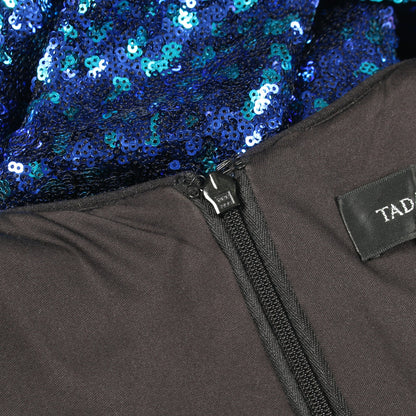 スパンコール ドレスワンピース 長袖 ブルー タダシショージ ワンピース TADASHI SHOJI