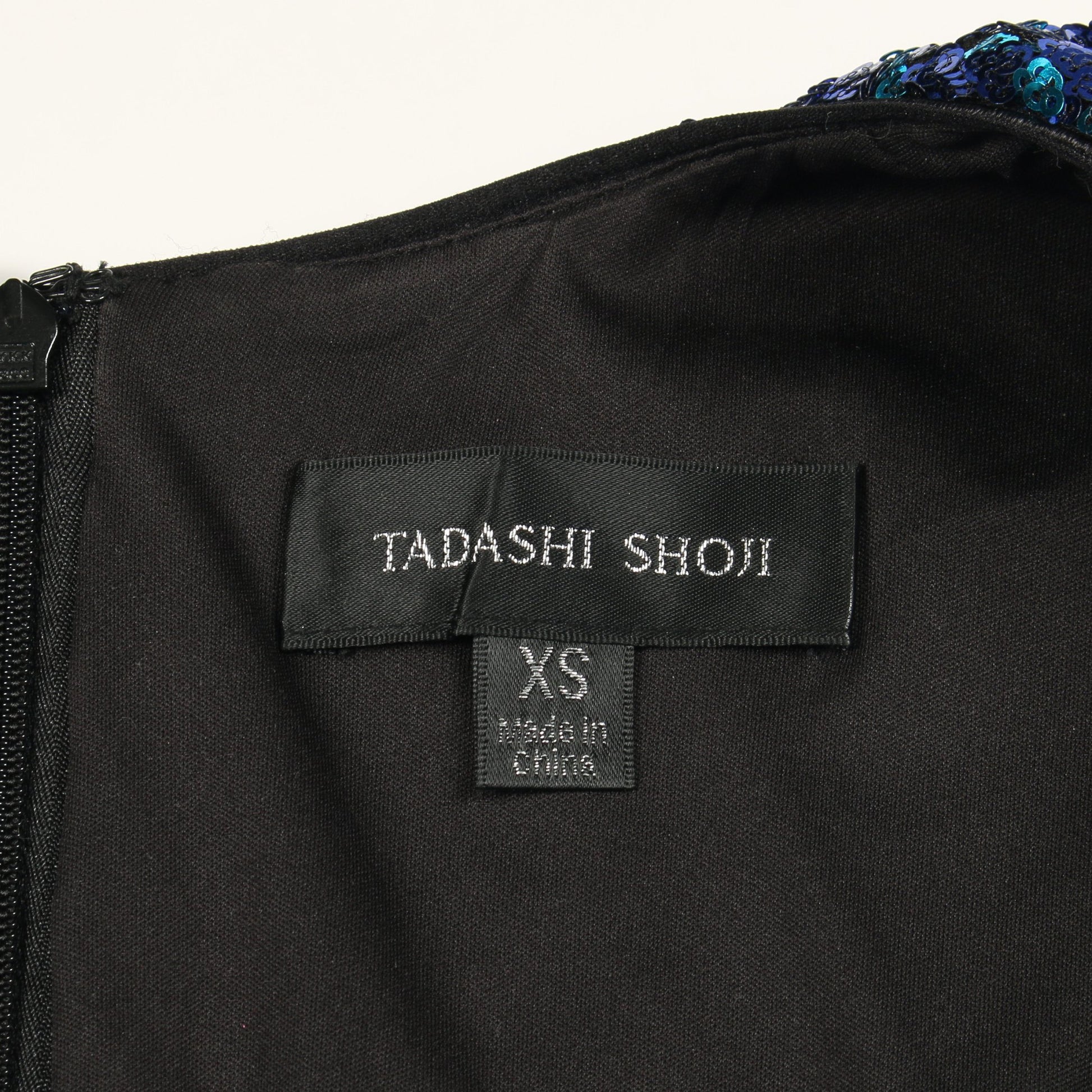 スパンコール ドレスワンピース 長袖 ブルー タダシショージ ワンピース TADASHI SHOJI