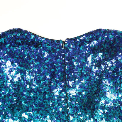 スパンコール ドレスワンピース 長袖 ブルー タダシショージ ワンピース TADASHI SHOJI
