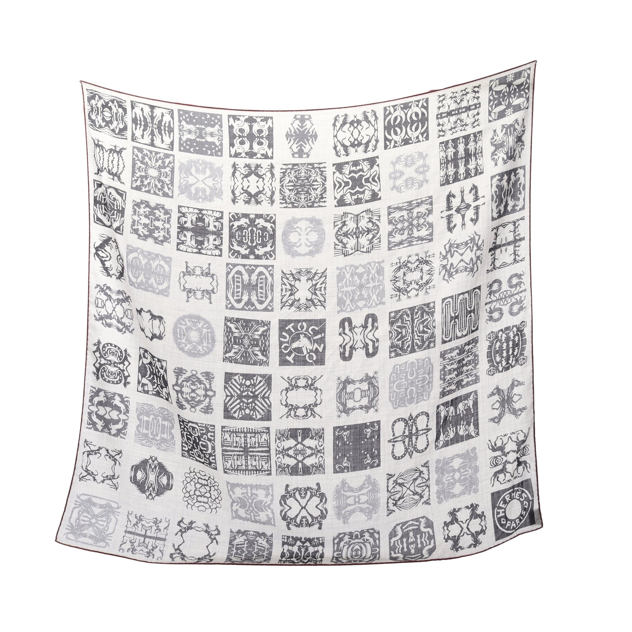 カレ100 TOUTOCIZO スカーフ カシミヤ シルク ライトグレー グレー