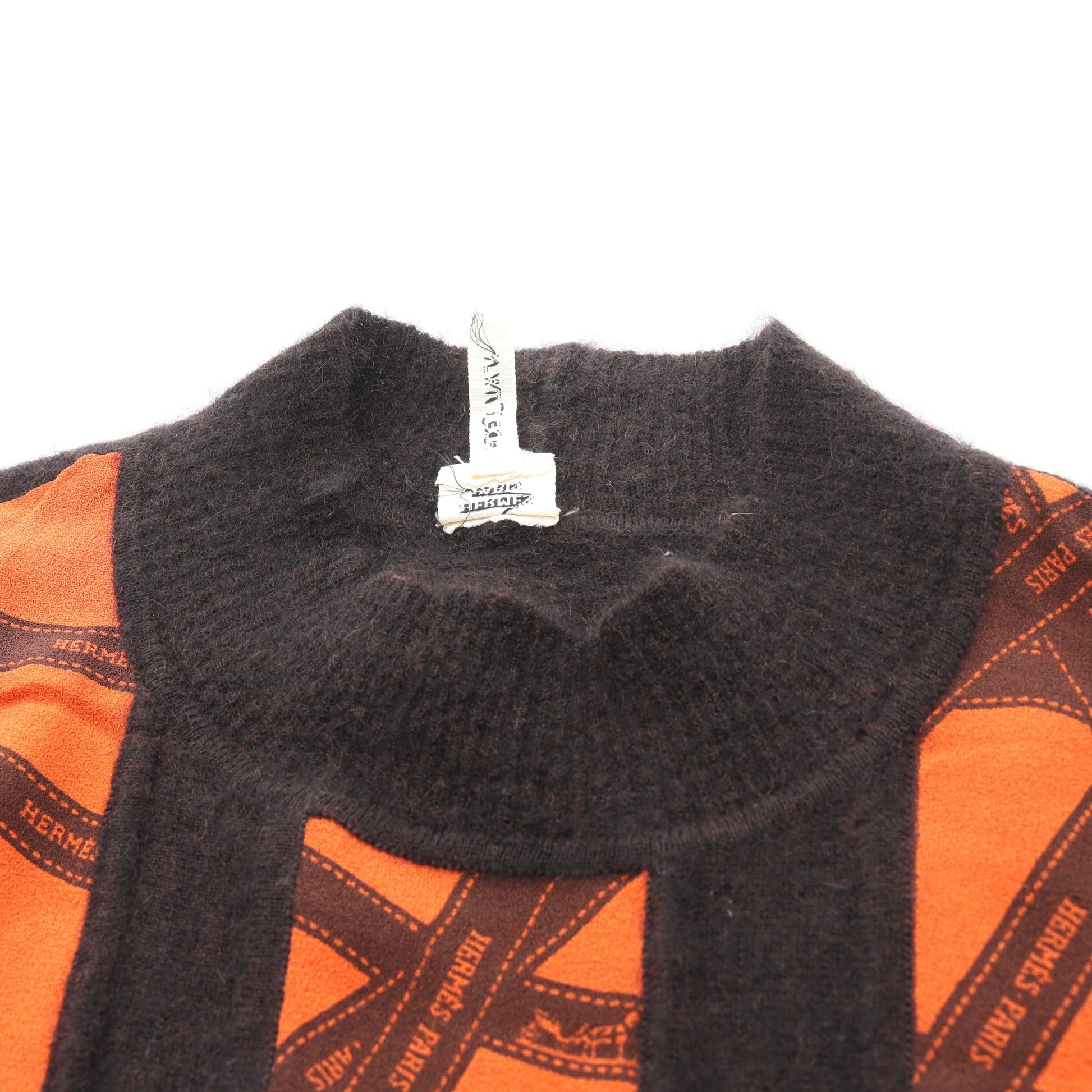 ボルデュックリボン ニット ノースリーブ シルク カシミヤ オレンジ ダークブラウン 切替 エルメス トップス HERMES