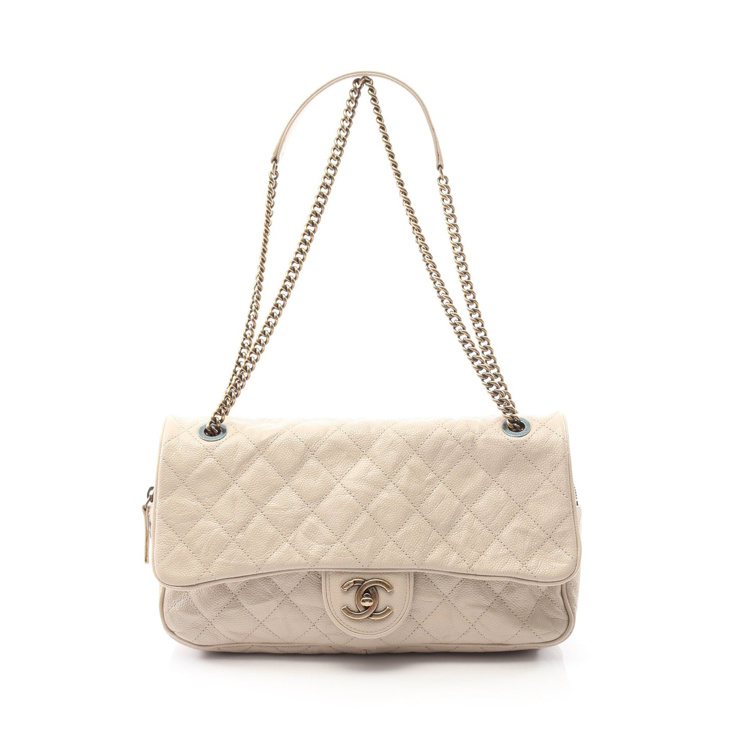 マトラッセ チェーンショルダーバッグ キャビアスキン ベージュ アンティークゴールド金具 シャネル バッグ CHANEL