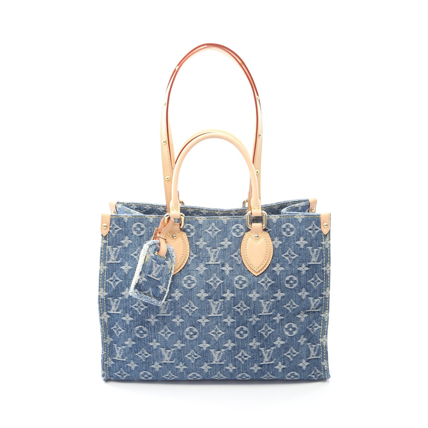 オンザゴーMM LVリミックス モノグラムデニム ショルダーバッグ トートバッグ デニム レザー ブルー ブラウン バッグ LOUIS VUITTON