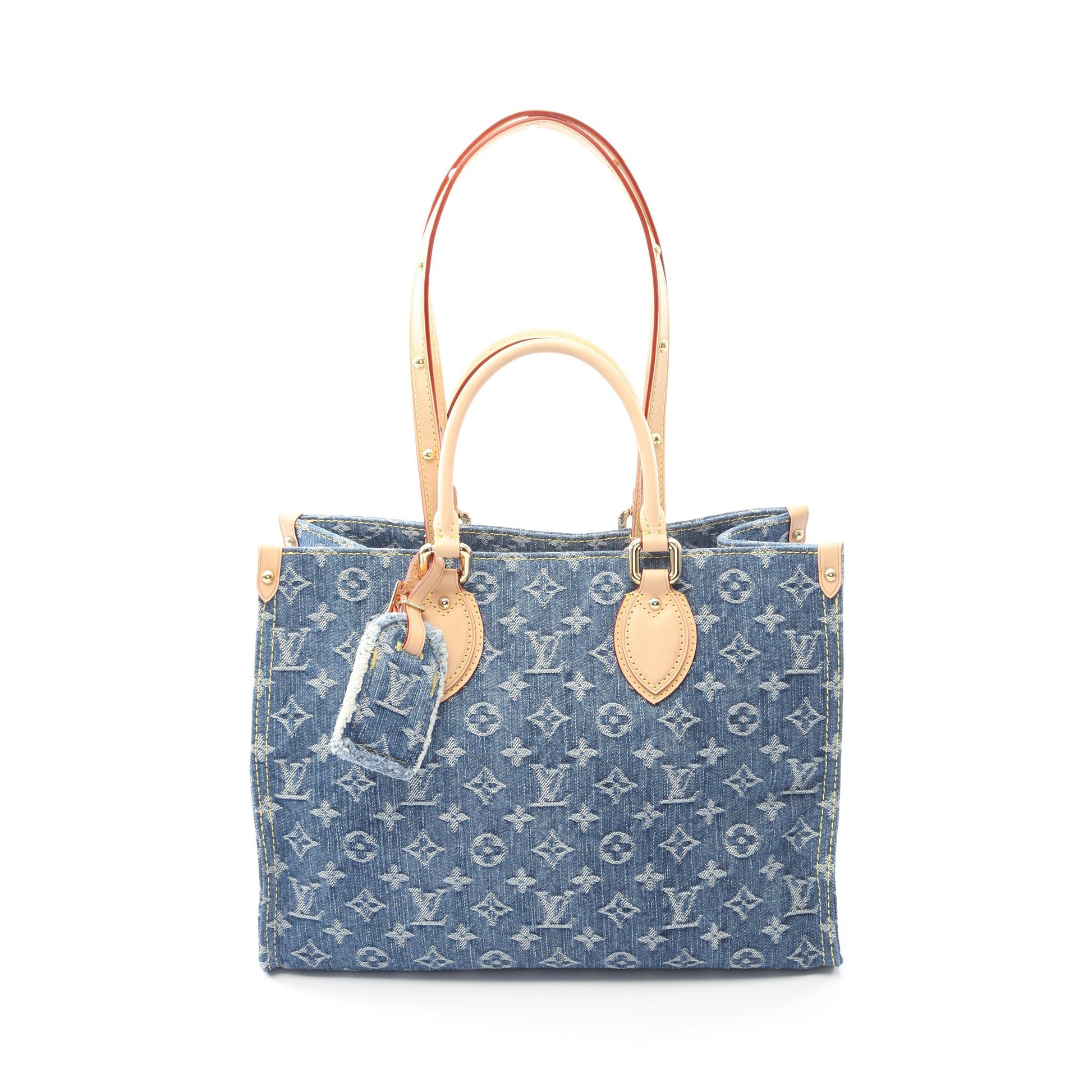 オンザゴーMM LVリミックス モノグラムデニム ショルダーバッグ トートバッグ デニム レザー ブルー ブラウン バッグ LOUIS VUITTON