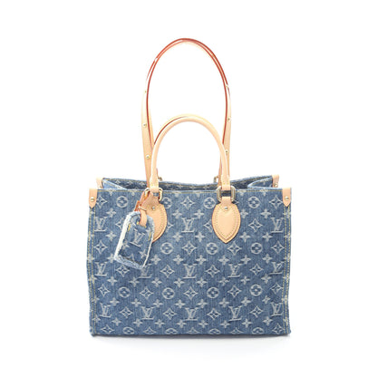 オンザゴーMM LVリミックス モノグラムデニム ショルダーバッグ トートバッグ デニム レザー ブルー ブラウン バッグ LOUIS VUITTON