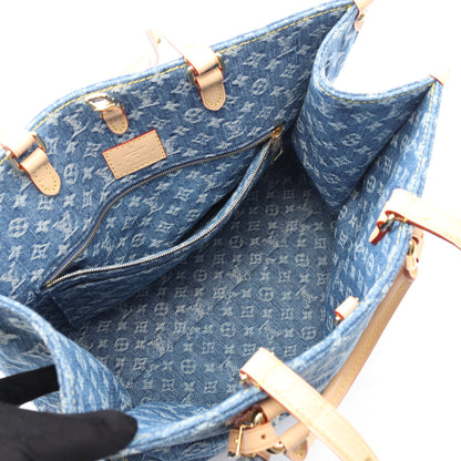 オンザゴーMM LVリミックス モノグラムデニム ショルダーバッグ トートバッグ デニム レザー ブルー ブラウン バッグ LOUIS VUITTON