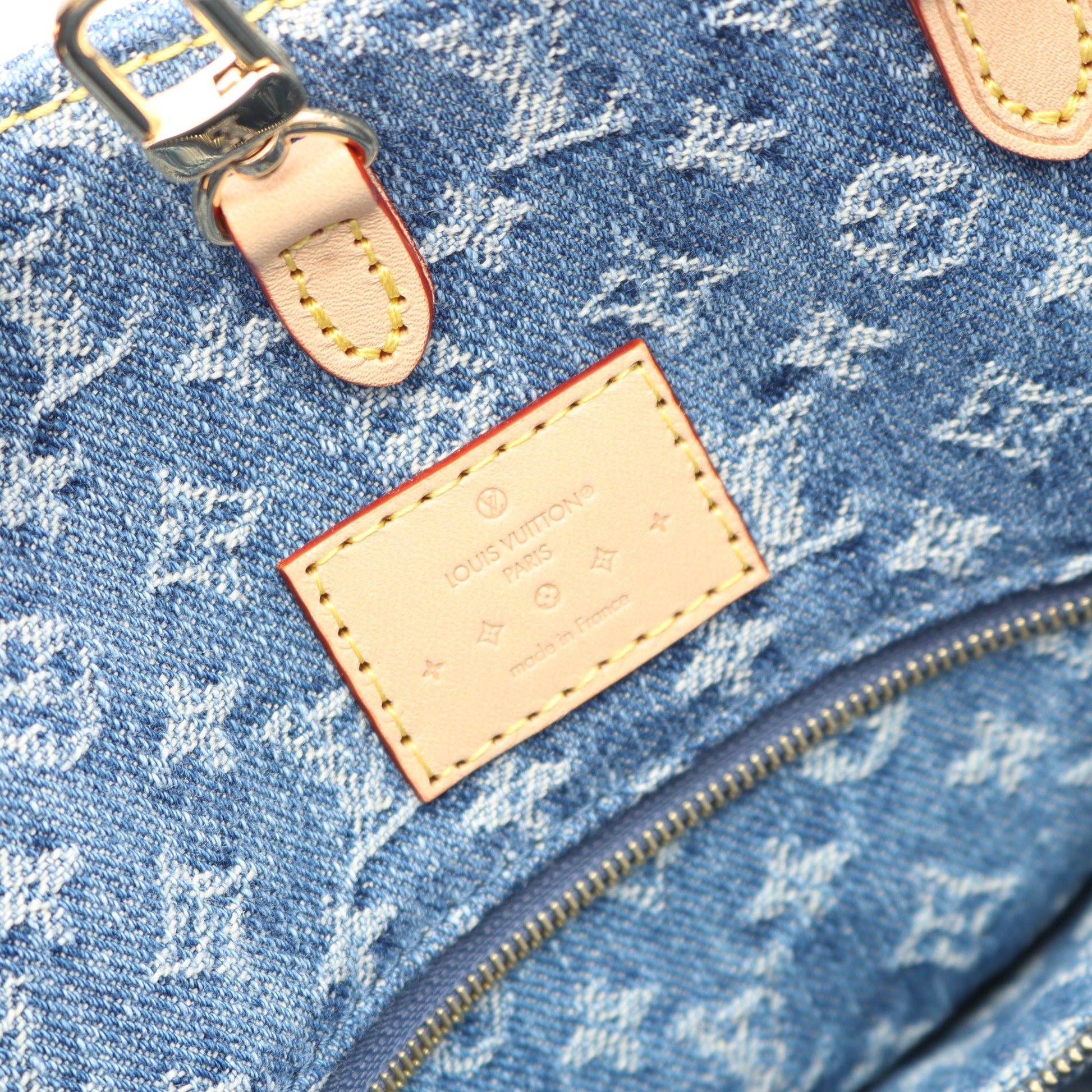 オンザゴーMM LVリミックス モノグラムデニム ショルダーバッグ トートバッグ デニム レザー ブルー ブラウン バッグ LOUIS VUITTON