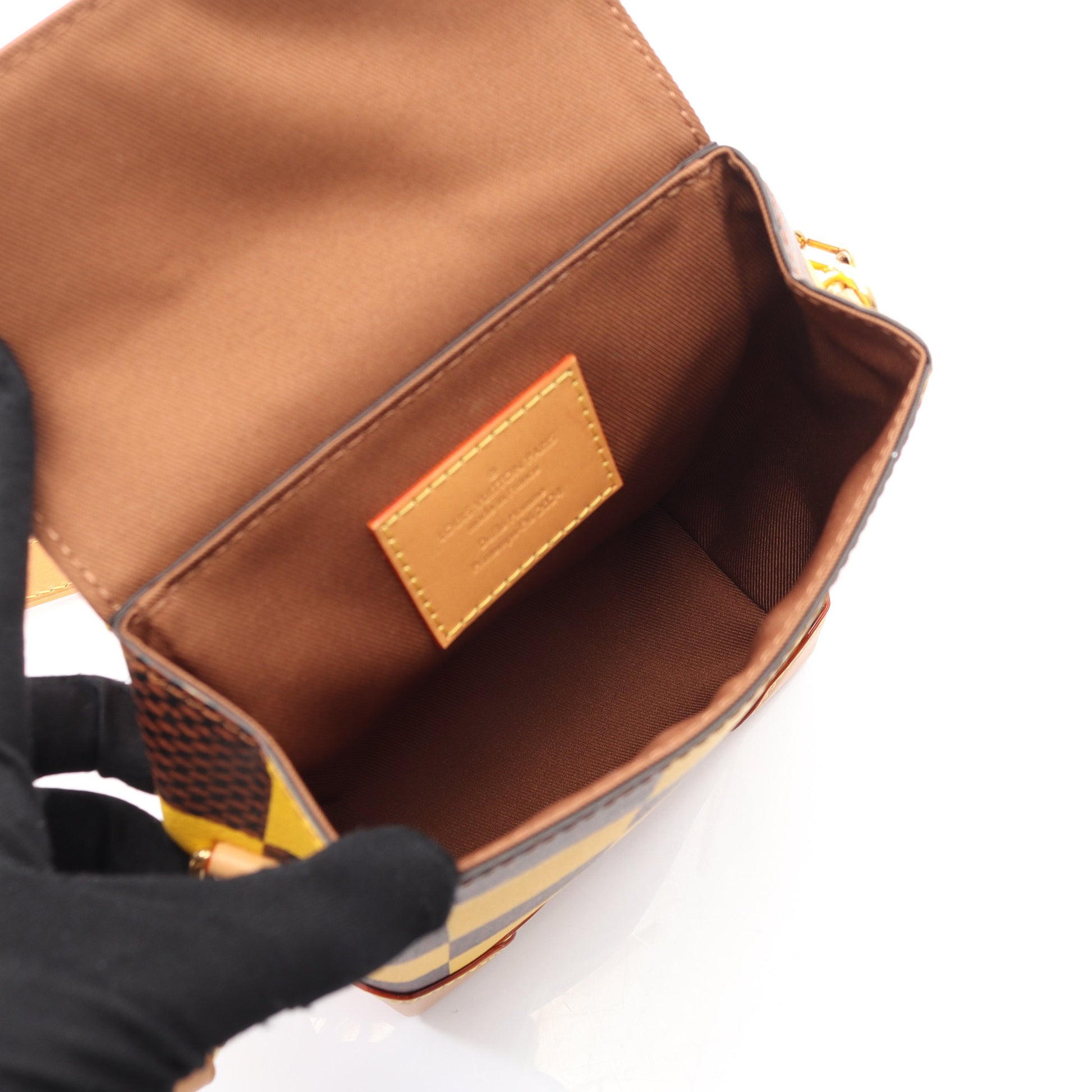 ナノ スティーマー ダミエポップ ショルダーバッグ PVC レザー ブラウン イエロー 2WAY バッグ LOUIS VUITTON
