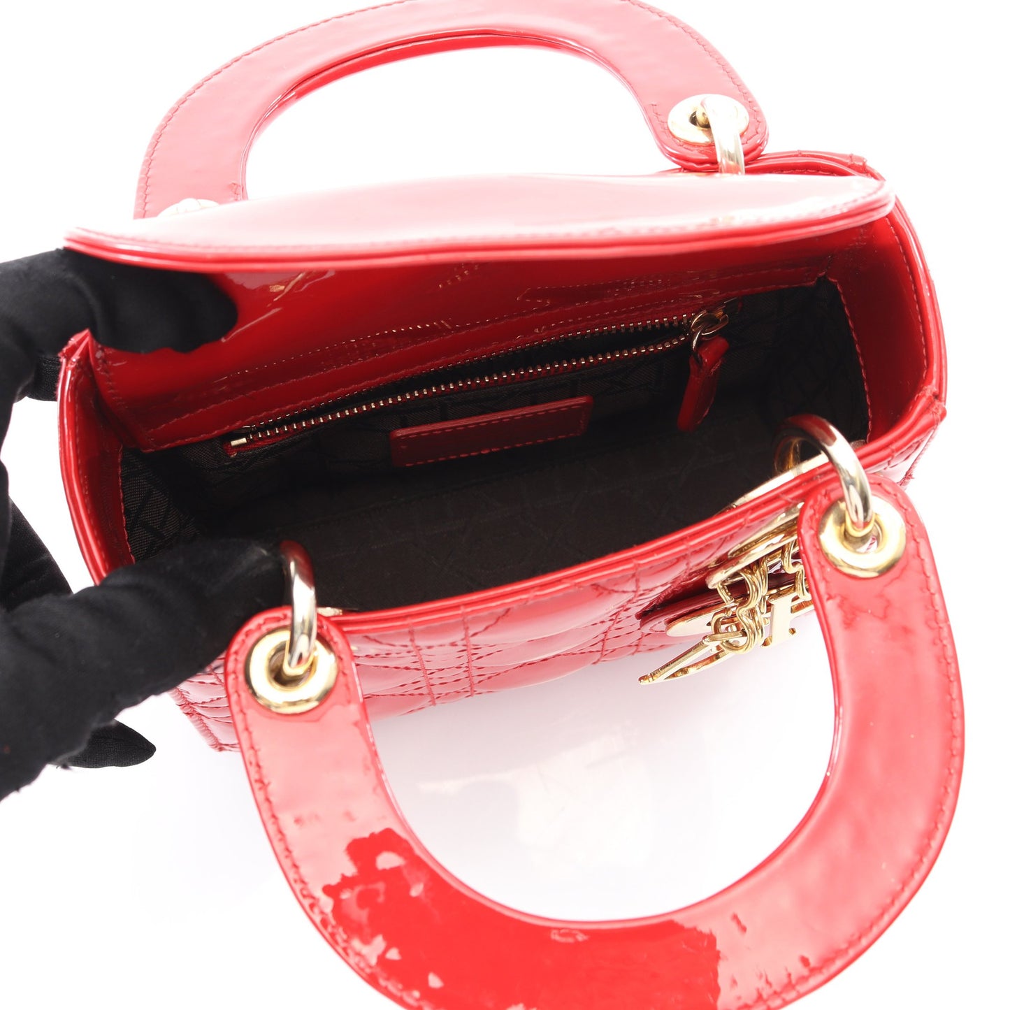 レディディオール ミニ カナージュ ハンドバッグ エナメルレザー レッド 2WAY クリスチャンディオール バッグ Christian Dior
