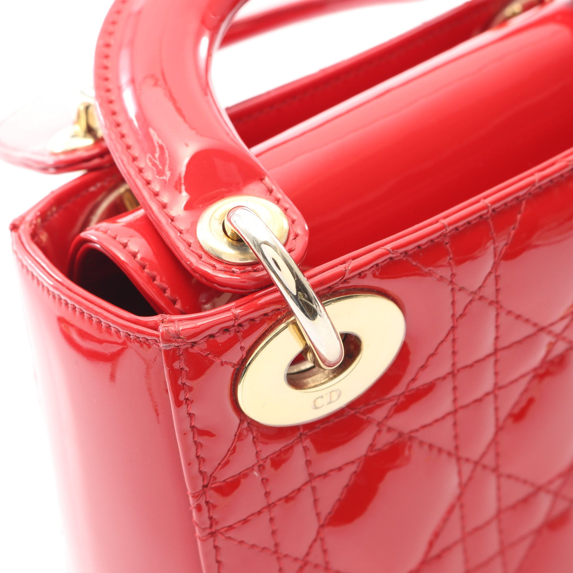 レディディオール ミニ カナージュ ハンドバッグ エナメルレザー レッド 2WAY クリスチャンディオール バッグ Christian Dior
