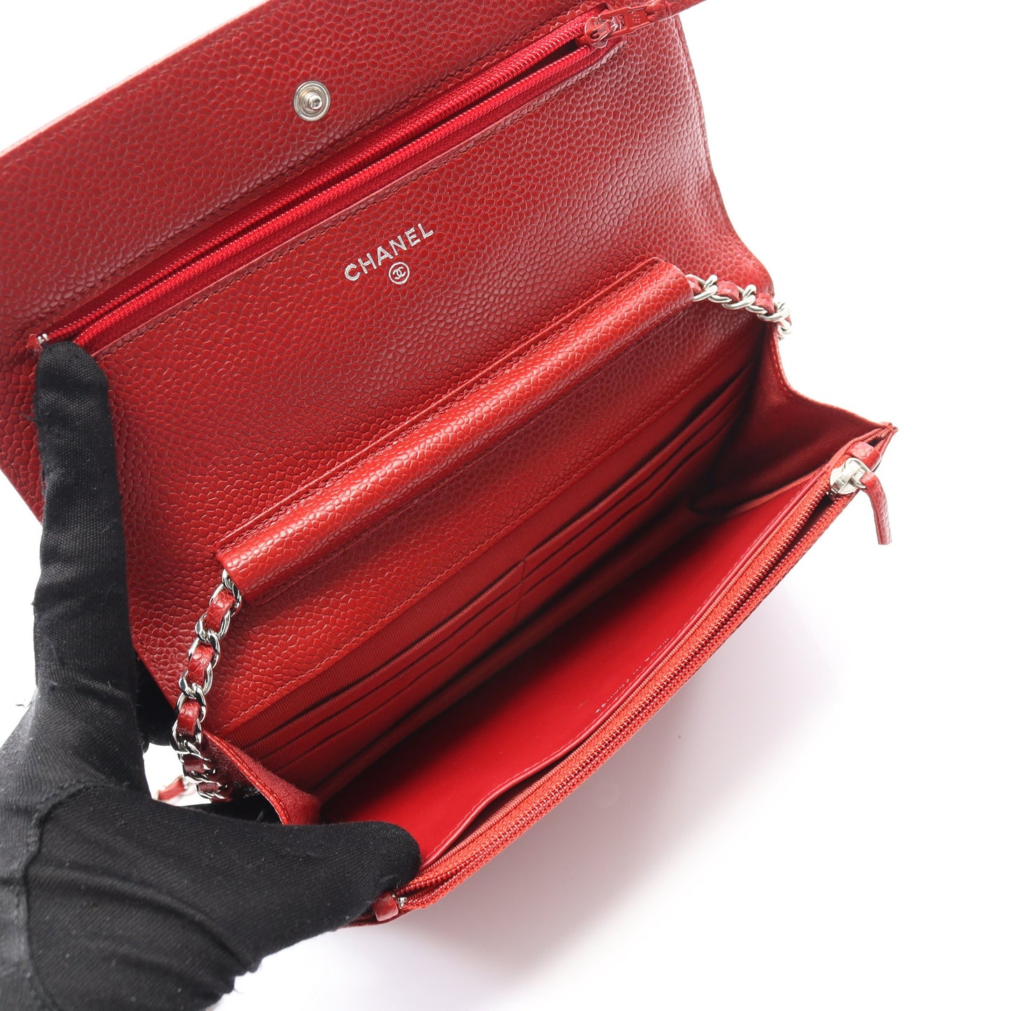 マトラッセ チェーンウォレット キャビアスキン レッド シルバー金具 シャネル バッグ CHANEL